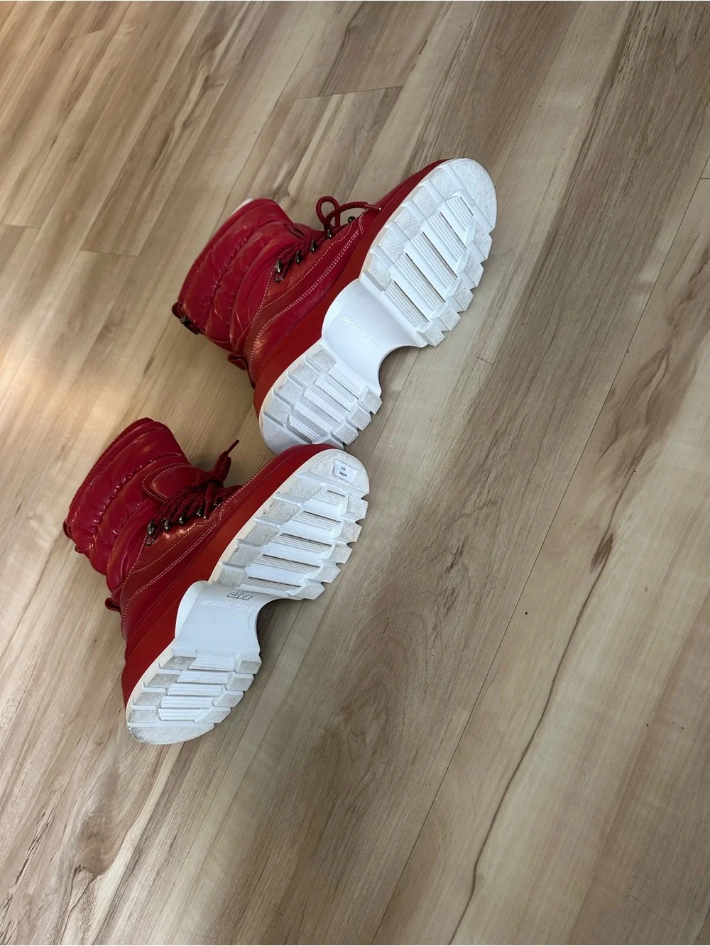 MICHAEL Michael Kors Red Quilted Lace-Up Winter Boots